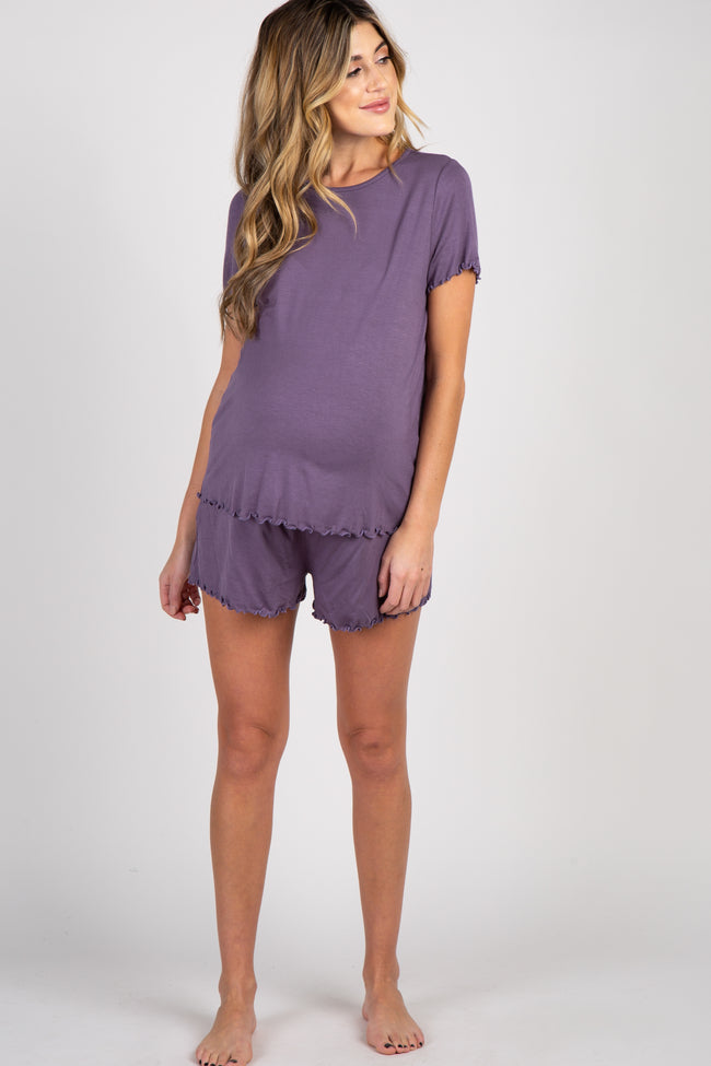 Lavender Ruffle Trim Maternity Pajama Set Pinkblush