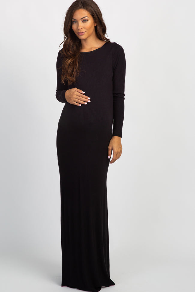 long sleeve open back maxi dress