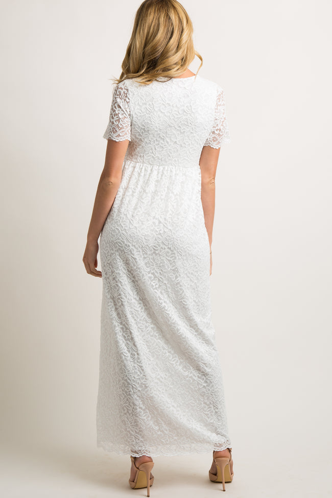 white lace overlay maxi dress