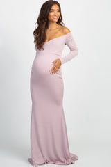 PinkBlush Pink Metallic Off Shoulder Long Sleeve Wrap Maternity Photos