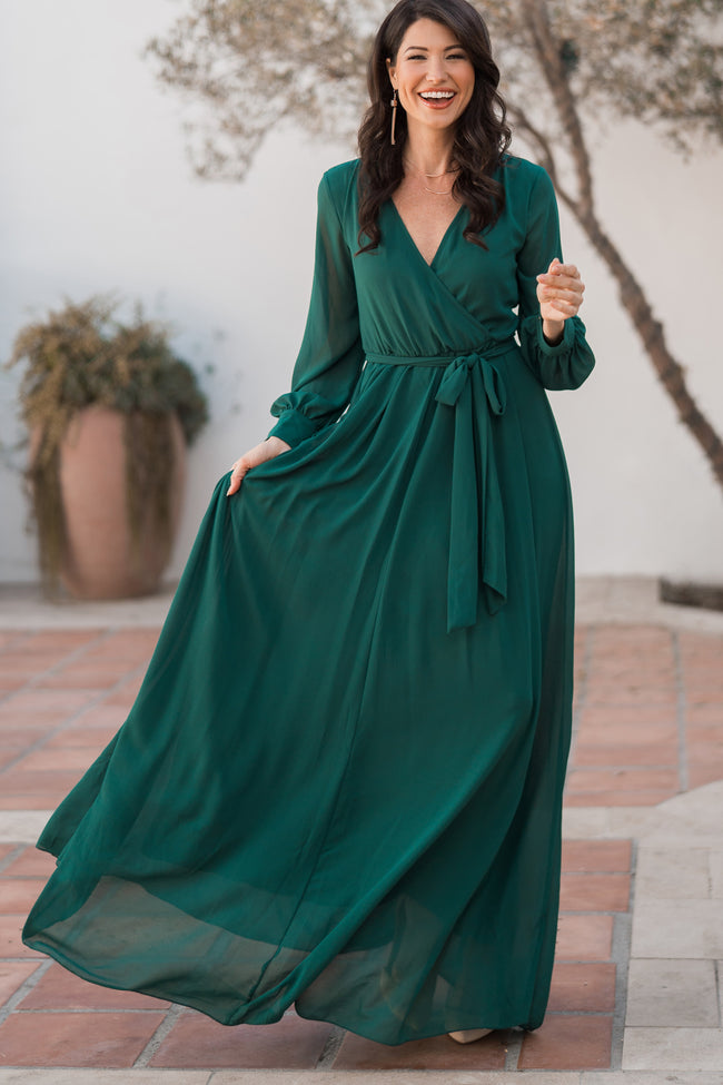 Green Chiffon Long Sleeve Pleated Maternity Maxi Dress – PinkBlush