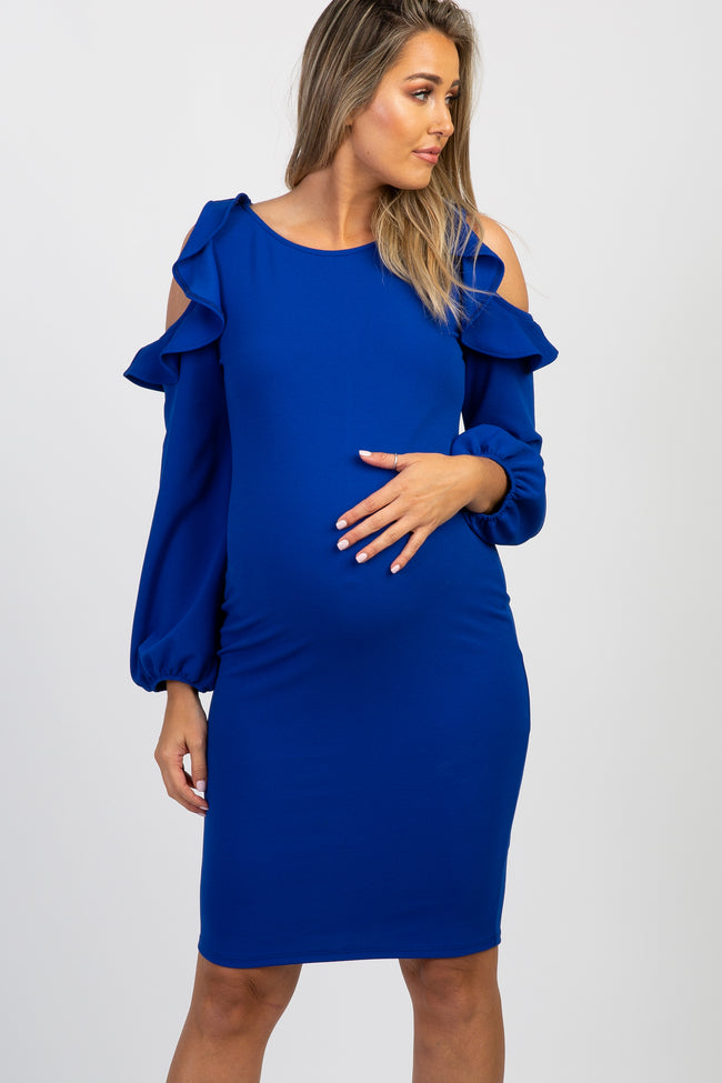 Royal Blue Ruffle Trim Puff Sleeve Maternity Dress – PinkBlush