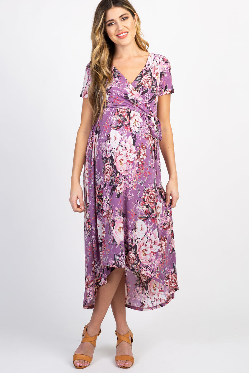 PinkBlush Lavender Floral Hi-Low Wrap Maternity Dress