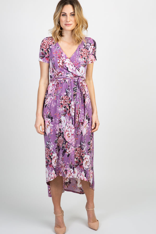 PinkBlush Lavender Floral Hi-Low Wrap Maternity Dress