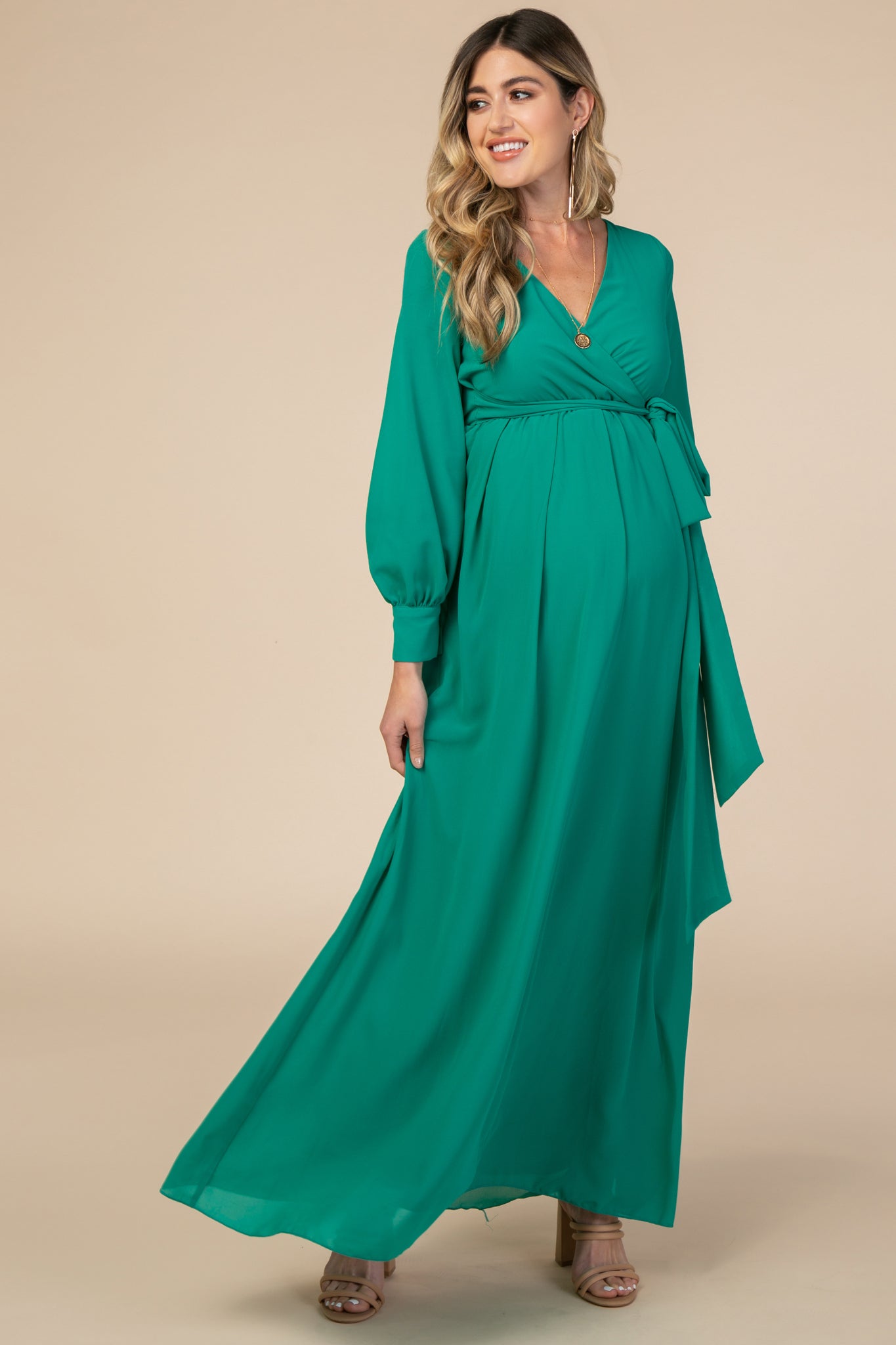 pleated green maxi dress