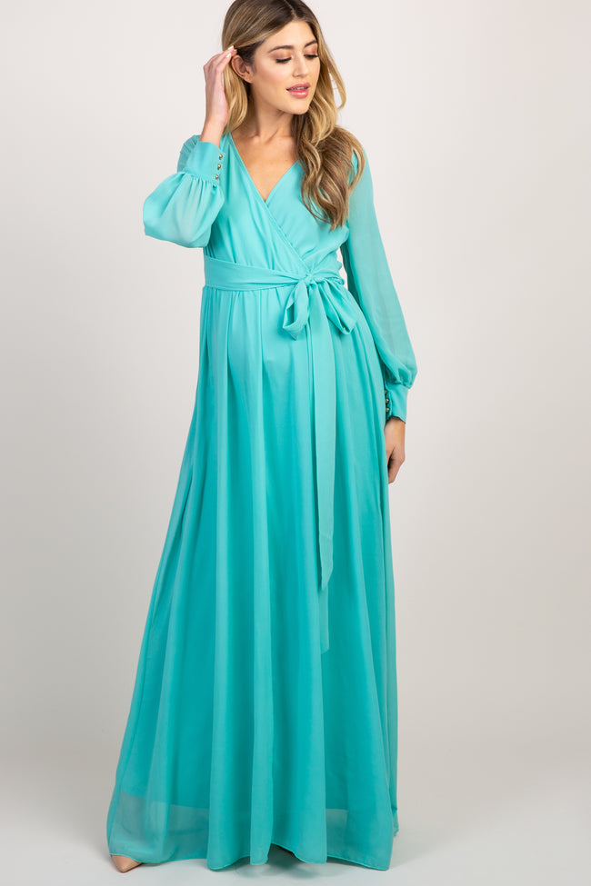 mint maxi dress with sleeves