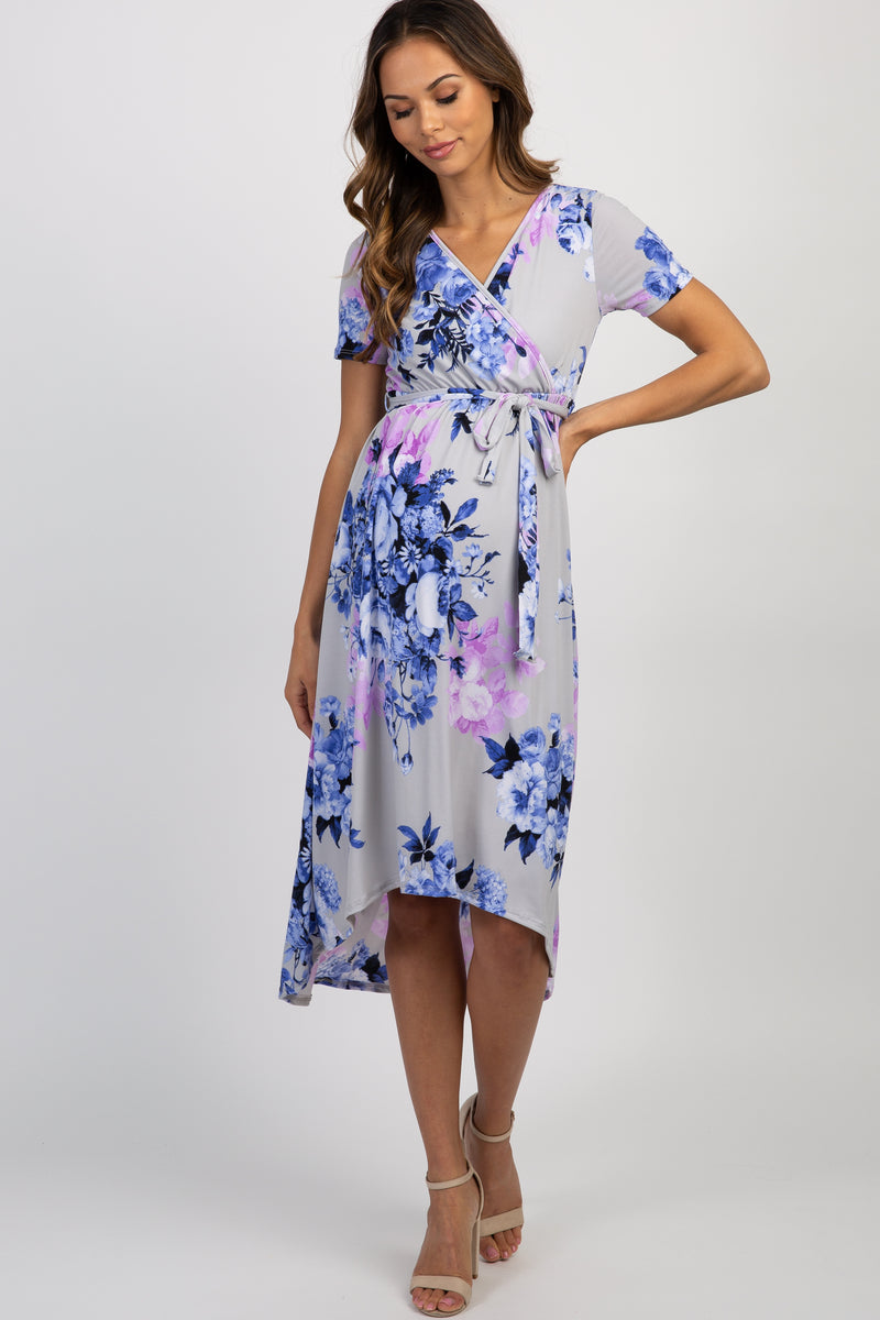 Taupe Floral Hi-Low Maternity Wrap Dress – PinkBlush
