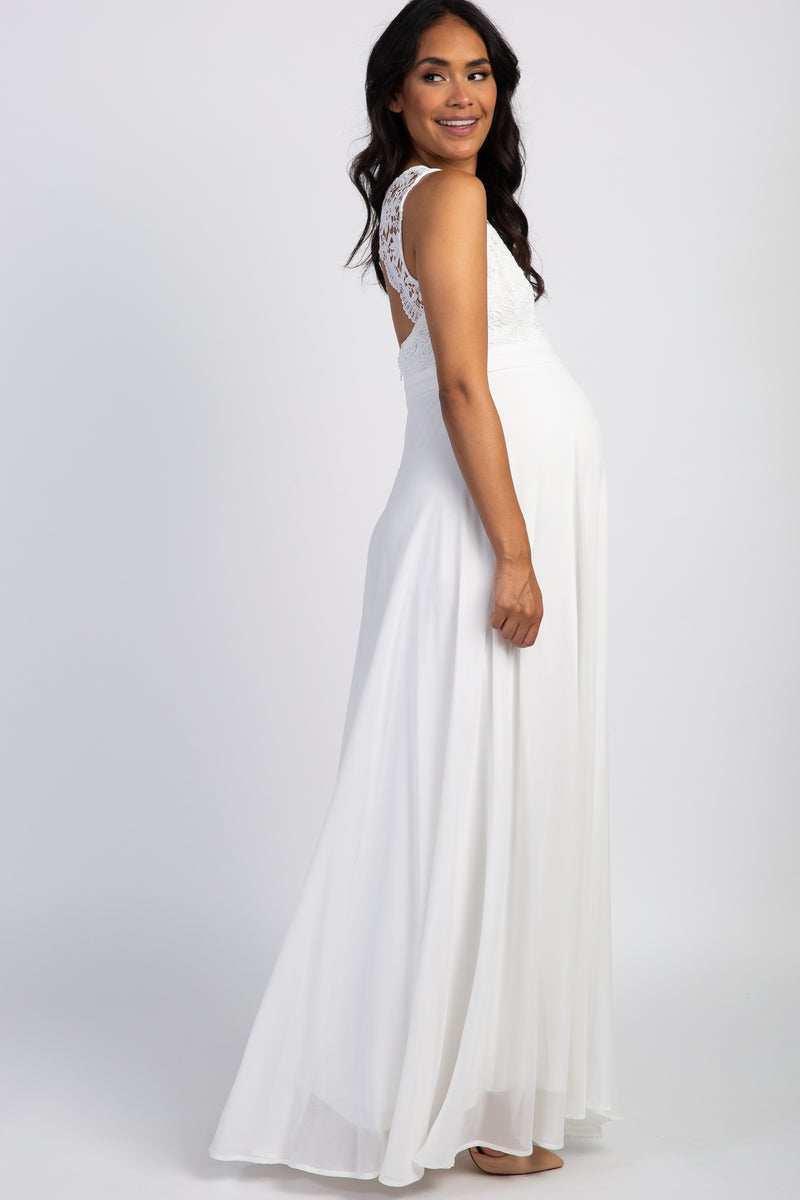 Ivory Crochet Sweetheart Maternity Evening Gown – PinkBlush