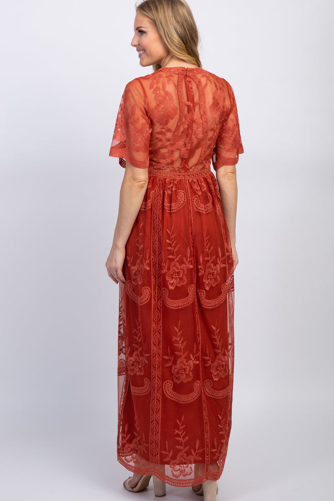 rust lace maxi dress