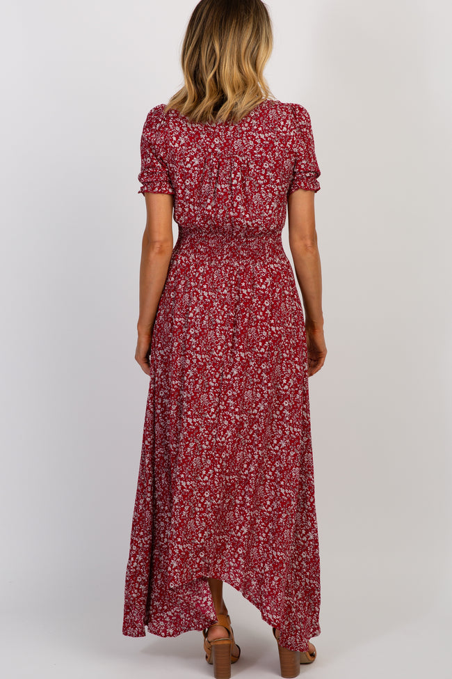 red floral smock dress