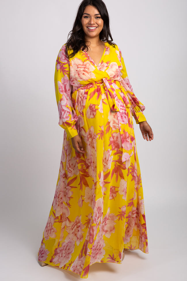 long sleeve yellow floral dress