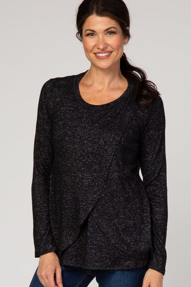 Pinkblush Black Heathered Long Sleeve Wrap Maternity Nursing Top 