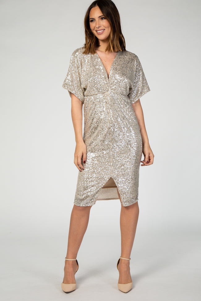 gold sequin dress with slit