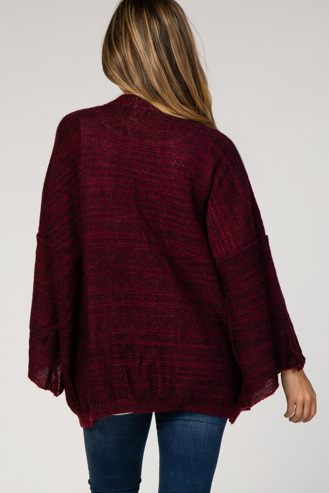 Burgundy Bell Sleeve Open Front Maternity Cardigan