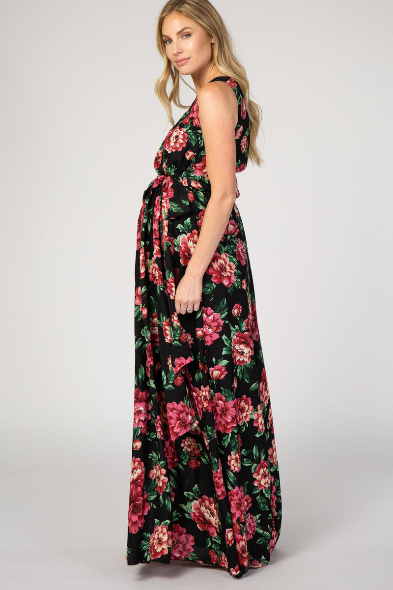 Black Floral Sleeveless Maternity Maxi Dress – PinkBlush