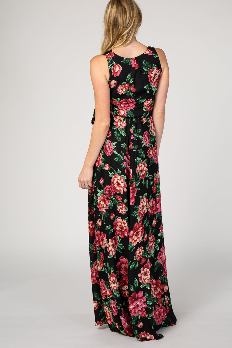 Black Floral Sleeveless Maternity Maxi Dress – PinkBlush