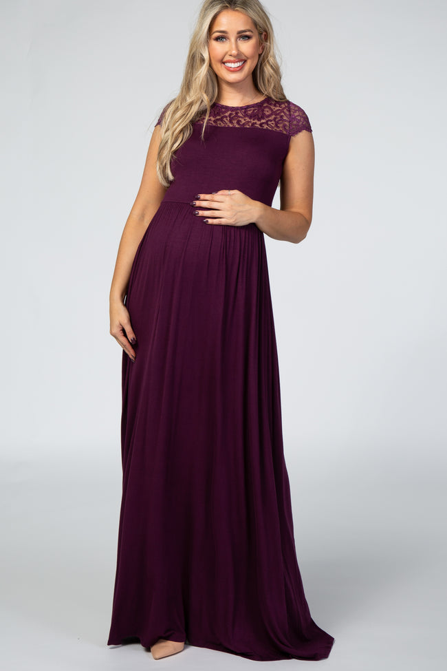 Purple Lace Neck Maternity Maxi Dress – PinkBlush