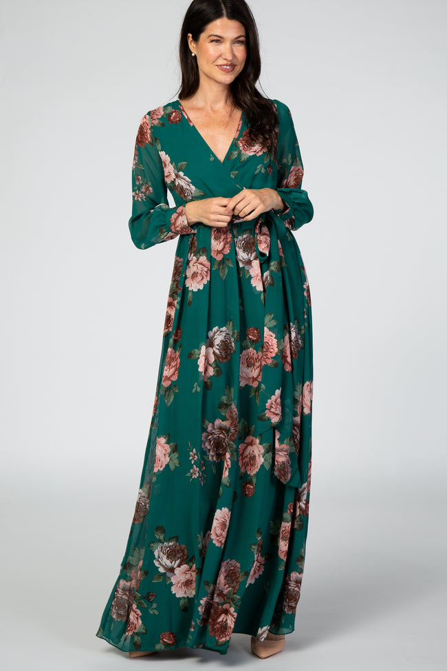 green long sleeve floral dress