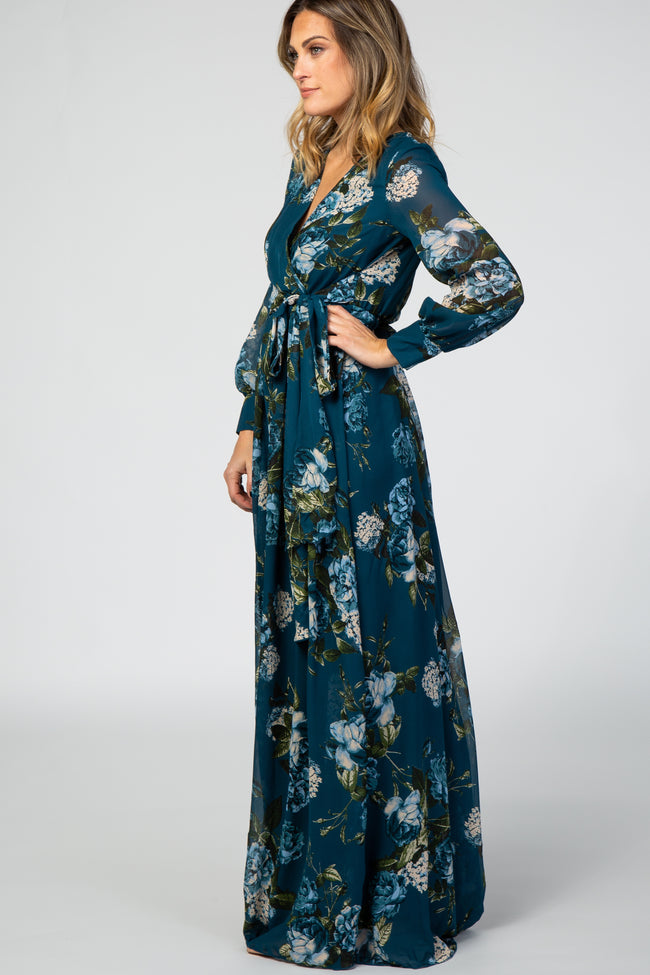 teal long sleeve maxi dress