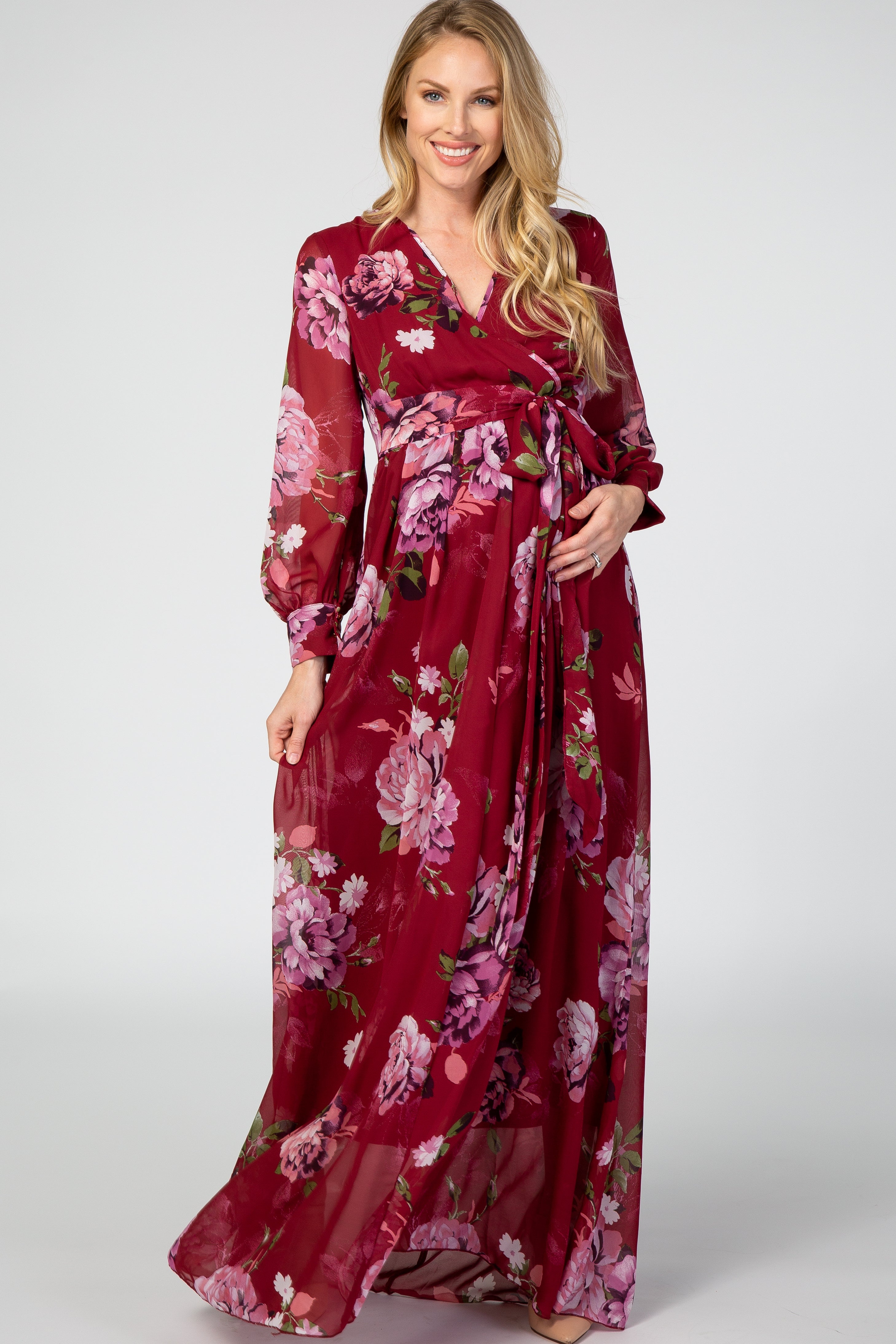 maxi red floral dress