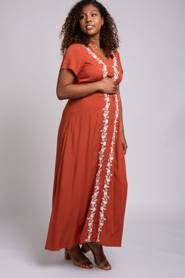 embroidered maternity maxi dress