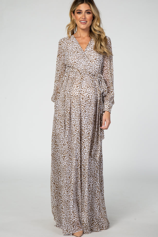 Ivory Animal Print Chiffon Maternity Maxi Dress Pinkblush