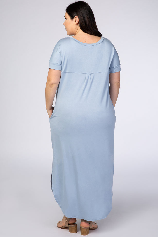 light blue v neck maxi dress