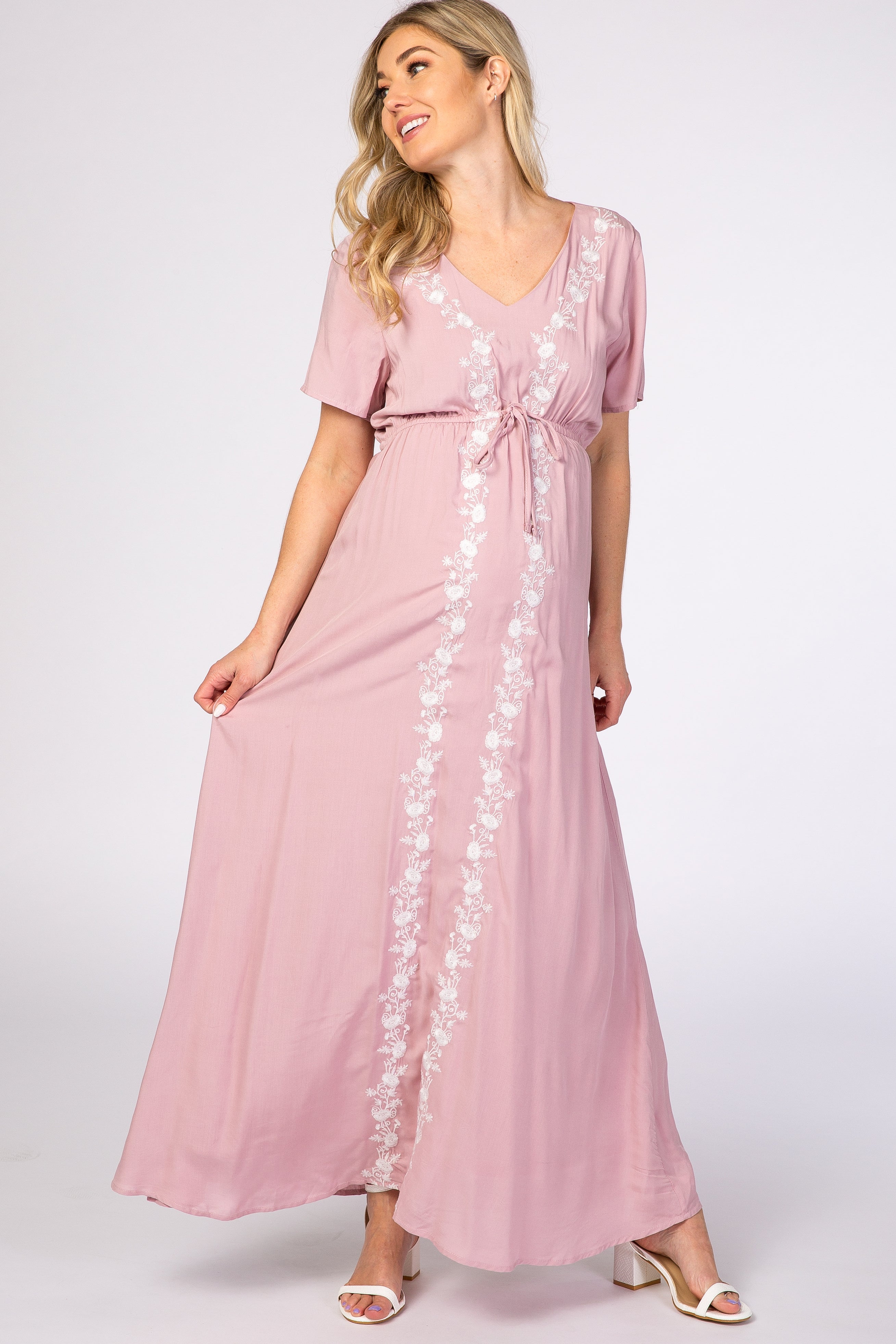 embroidered maternity maxi dress