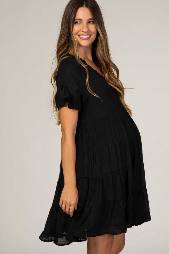 Black Tiered Maternity Babydoll Dress PinkBlush