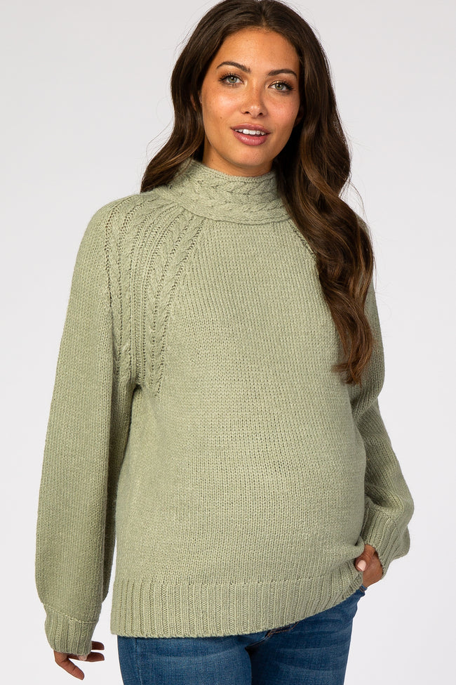 Light Olive Cable Knit Mock Neck Maternity Sweater – PinkBlush