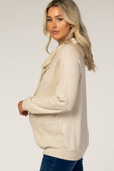 Oatmeal Thermal Maternity Cowl Neck Top