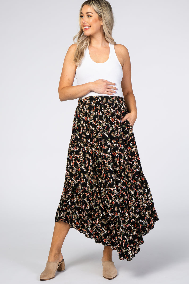 Black Floral Ruffle Maternity Skirt – PinkBlush