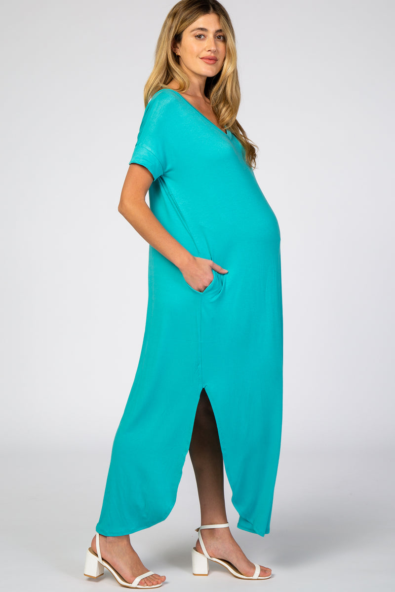 Aqua Side Slit Maternity Maxi Dress – PinkBlush