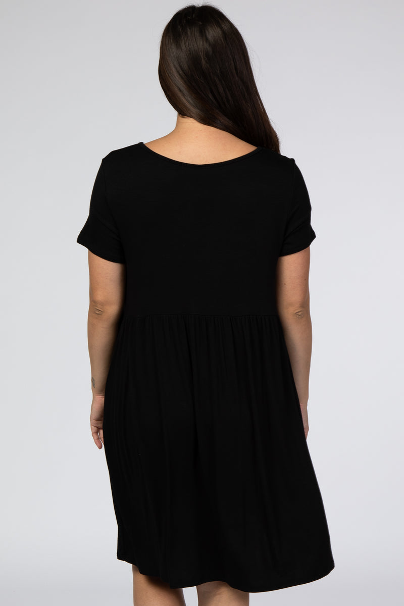 Black Short Sleeve Babydoll Maternity Dress#R#– PinkBlush