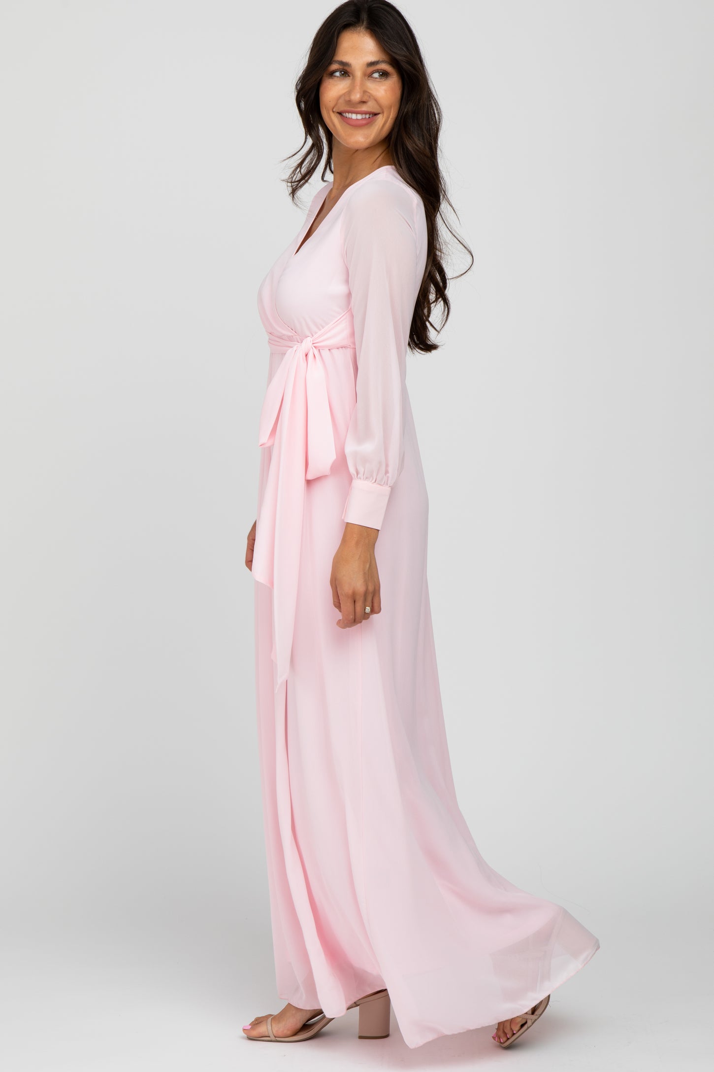 Chiffon Long Sleeve Open Back Maxi Dress