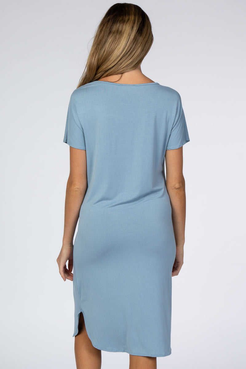 Blue Basic Maternity Dress#R#– PinkBlush