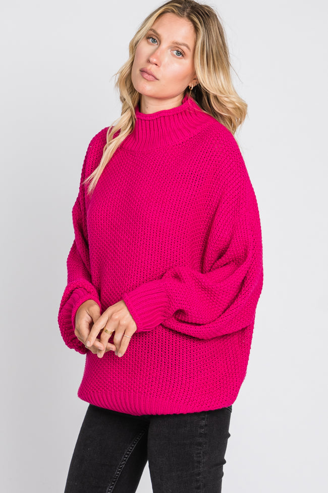Fuchsia Mock Neck Cable Knit Sweater