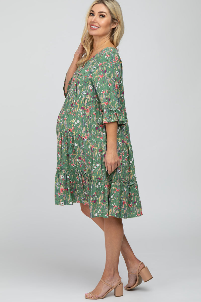 Green Floral Front Tassel Tie Maternity Dress – PinkBlush