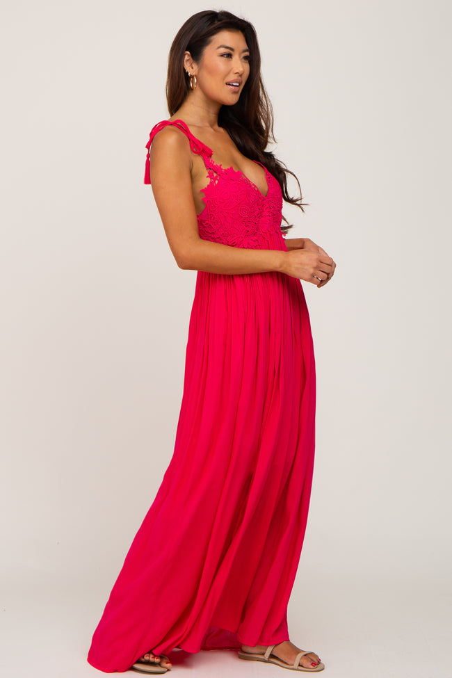 Fuchsia Crochet Lace Maxi Dress PinkBlush