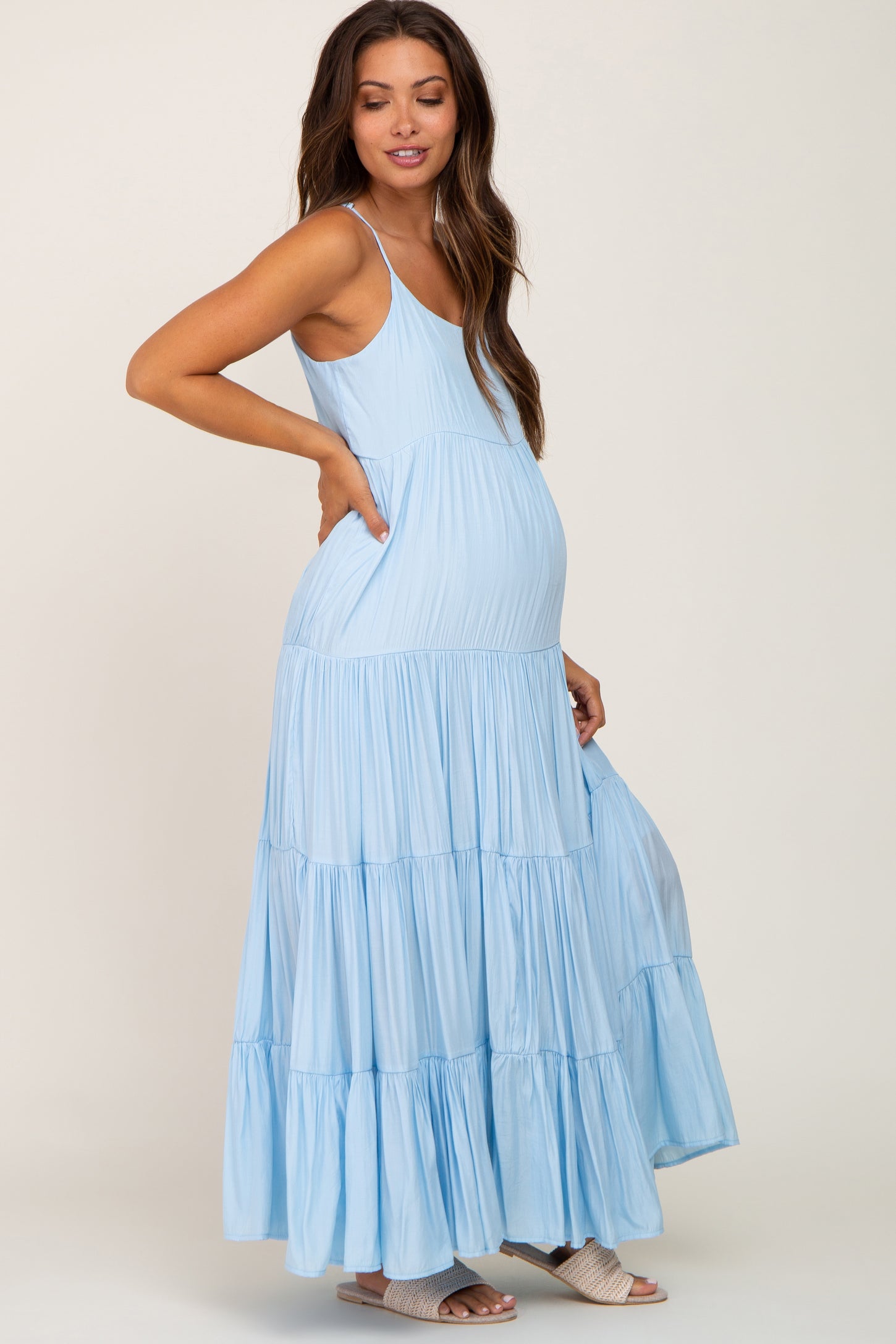 Light Blue Tiered Maternity Maxi Dress – PinkBlush