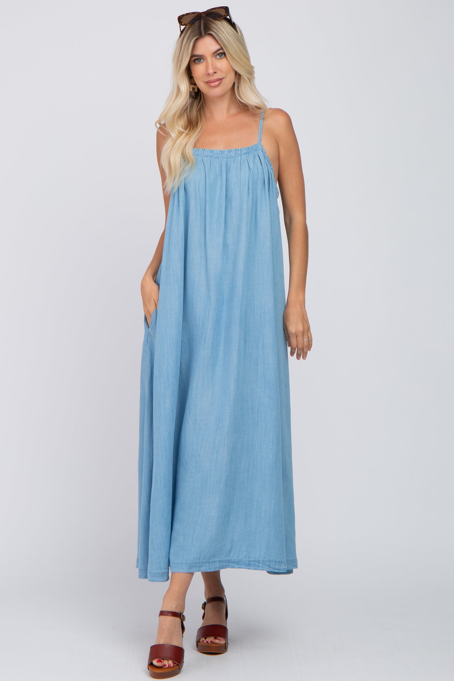 Blue Denim Square Neck Maxi Dress – PinkBlush