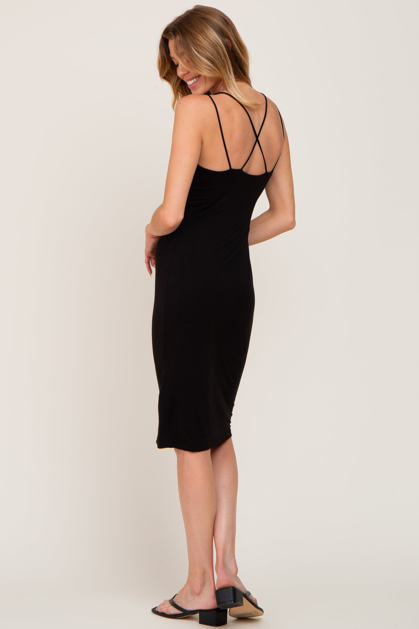 Black Double Strap Cross Back Midi Dress – PinkBlush