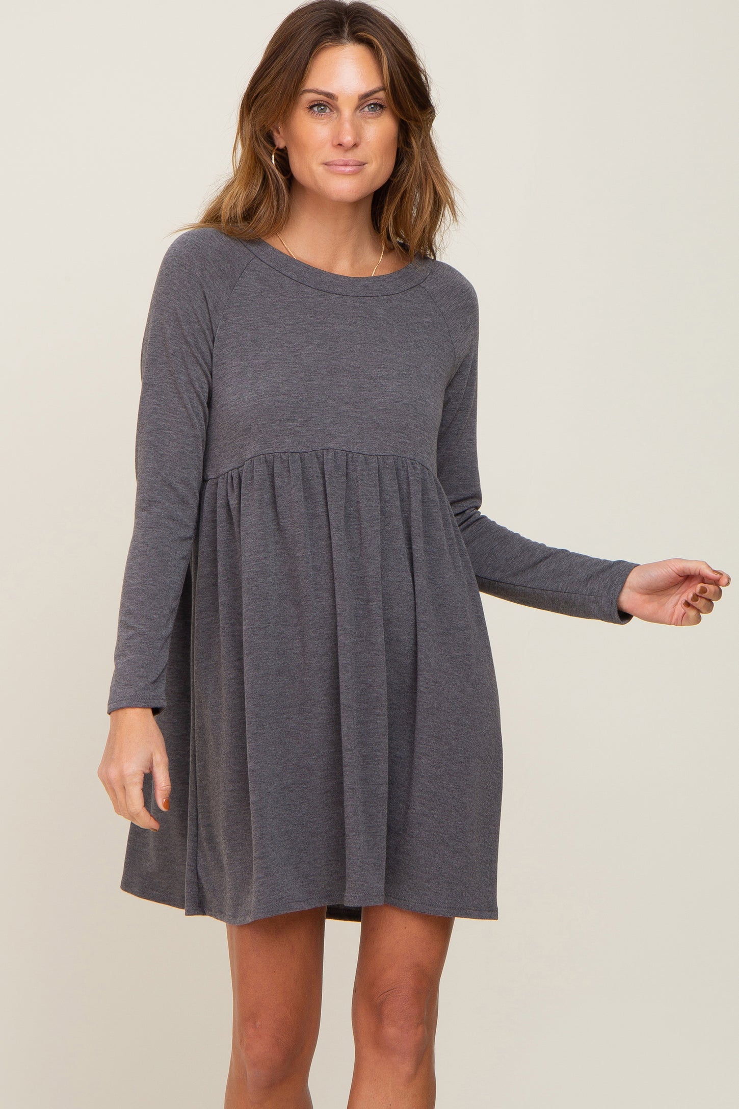 Charcoal Heathered Long Sleeve Maternity Dress Pinkblush 