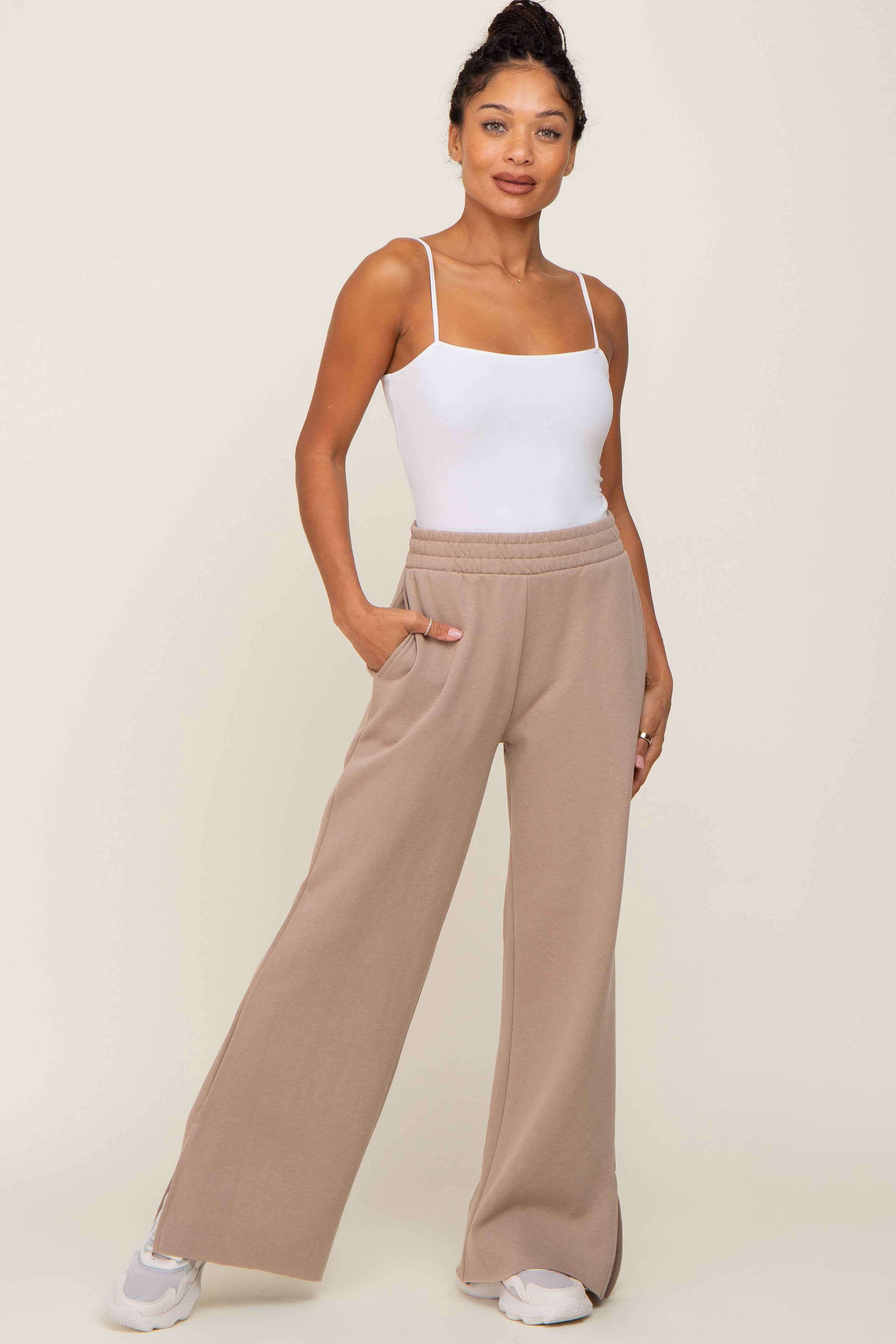 Taupe Soft Wide Leg Side Slit Sweatpants – PinkBlush