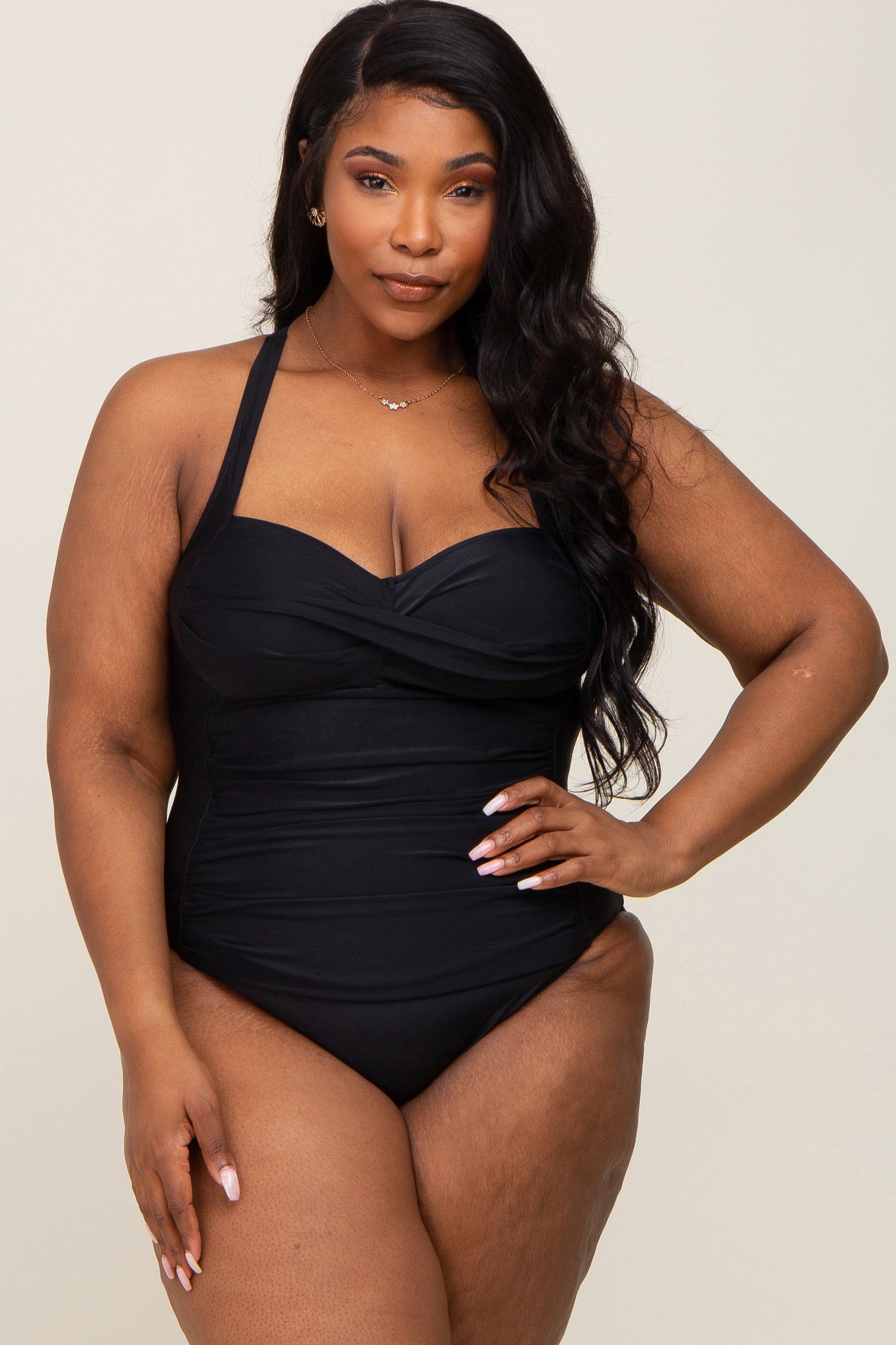 Image of Black Plus Ruched One Piece Swimsuit