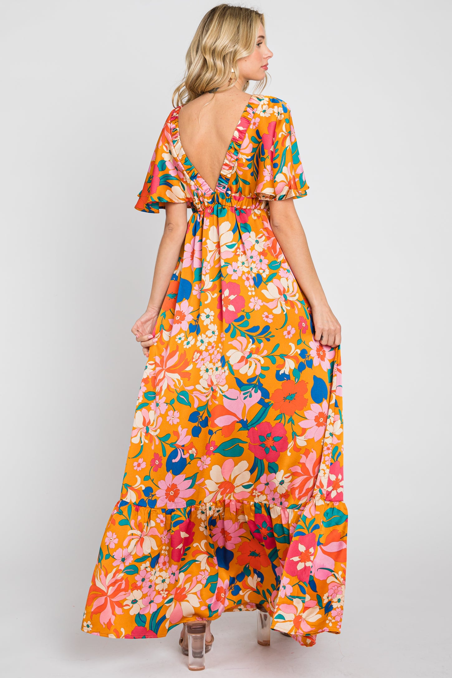 padle indarbejde snack Orange Floral Flounce Sleeve Maxi Dress – PinkBlush