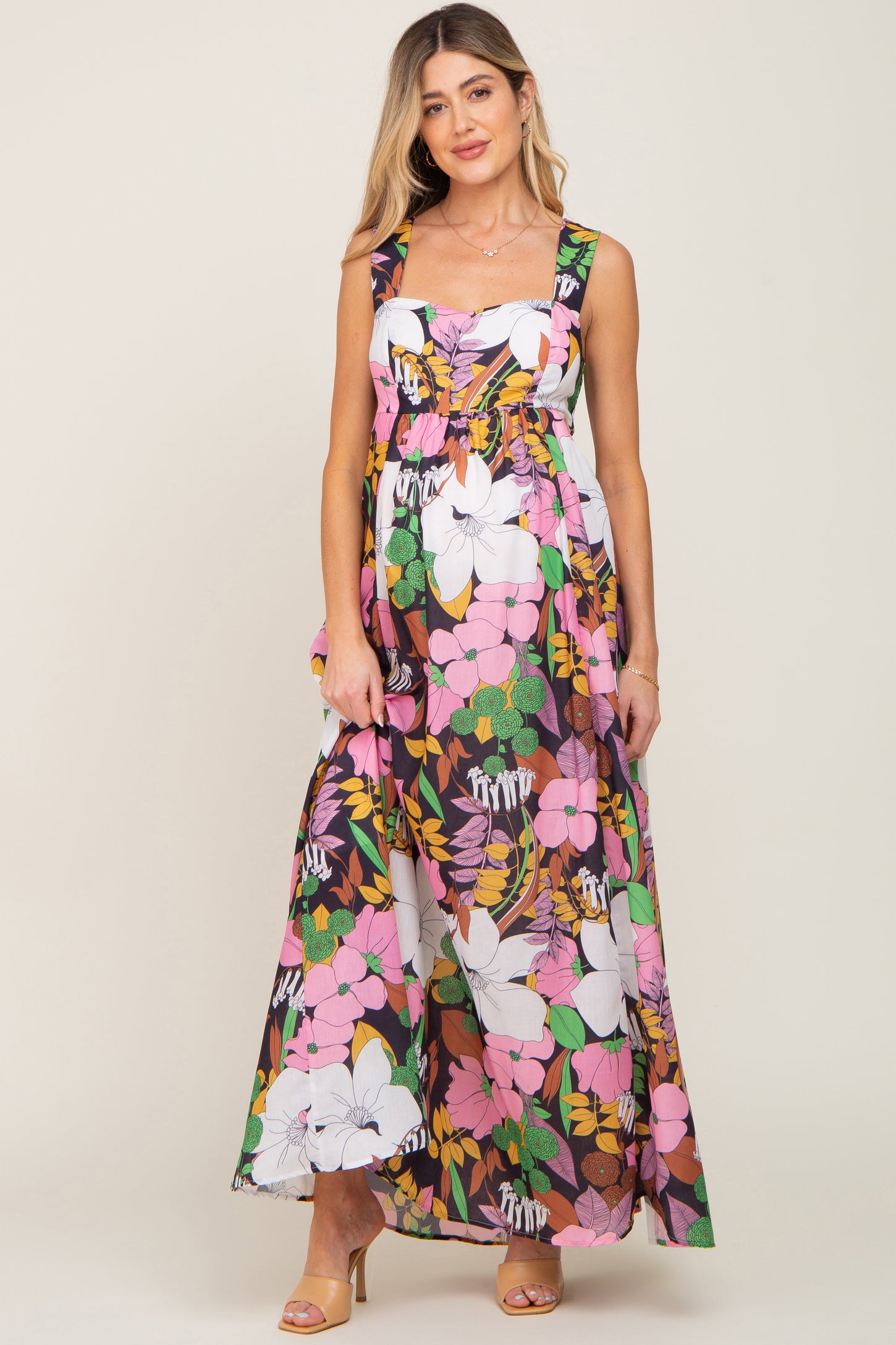 Black Floral Cut Out Maternity Maxi Dress – PinkBlush