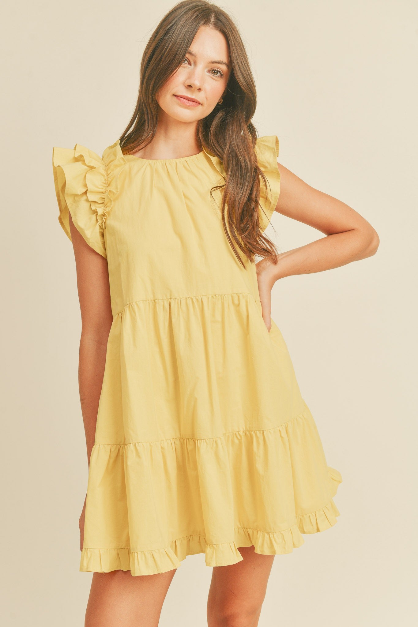 Yellow Flutter Sleeve Tiered Babydoll Dress – PinkBlush