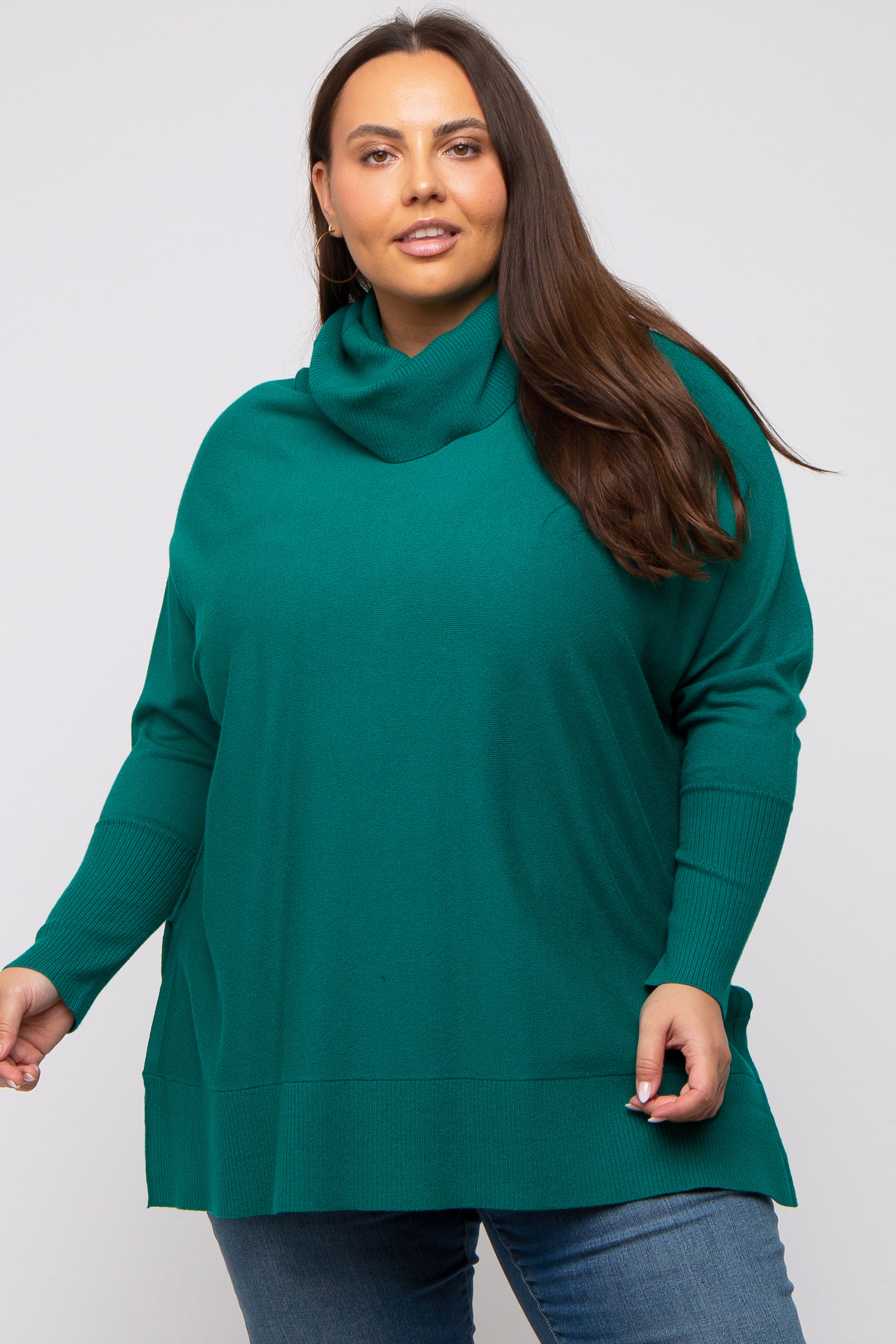 Image of Forest Green Cowl Neck Dolman Sleeve Plus Sweater