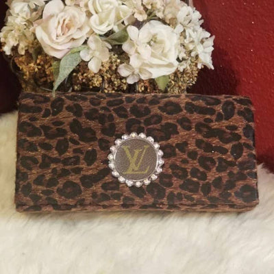 Repurposed LV Leopard clutch bag purse